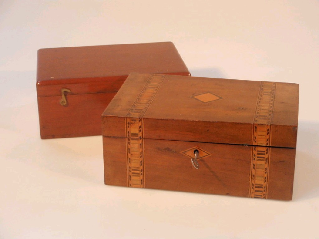 Appraisal: A thC walnut work box inlaid with parquetry bands flanking