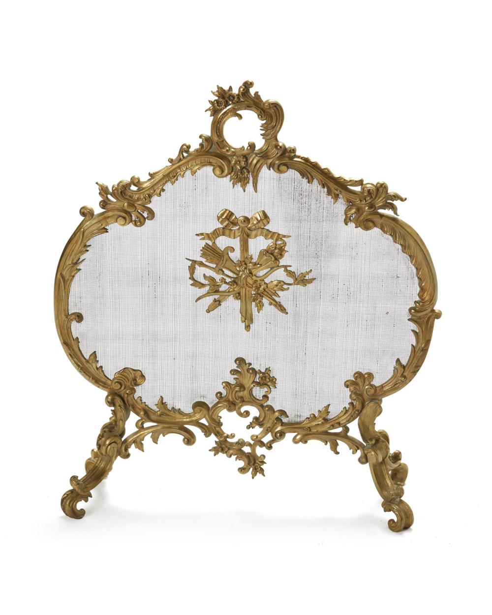 Appraisal: A French Louis XV-style gilt-bronze fire screen Late th Early