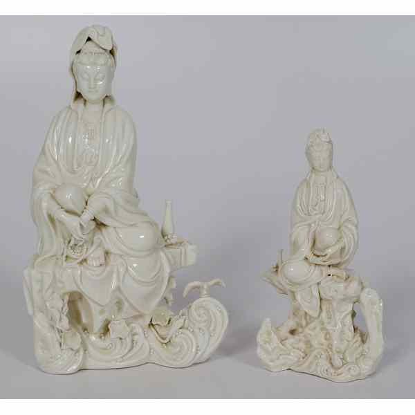 Appraisal: Chine Blanc-de-Chine Guanyin Figures Chinese Two blanc-de-chine Guanyin figures each