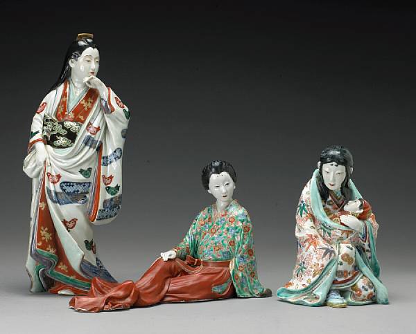 Appraisal: A group of three Kutani porcelain figures th Century Each