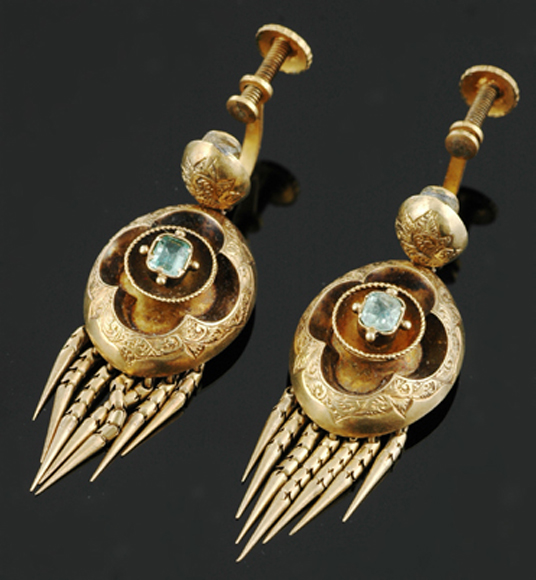 Appraisal: A pair of Victorian gold earrings Comprising an oval panel