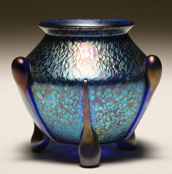 Appraisal: Loetz Papillon cobalt iridescent art glass vase with oil spot