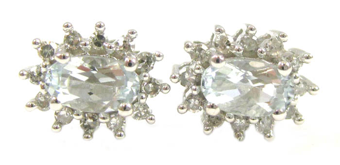 Appraisal: PAIR OF DIAMOND AND AQUAMARINE STUD EARRINGS in karat white