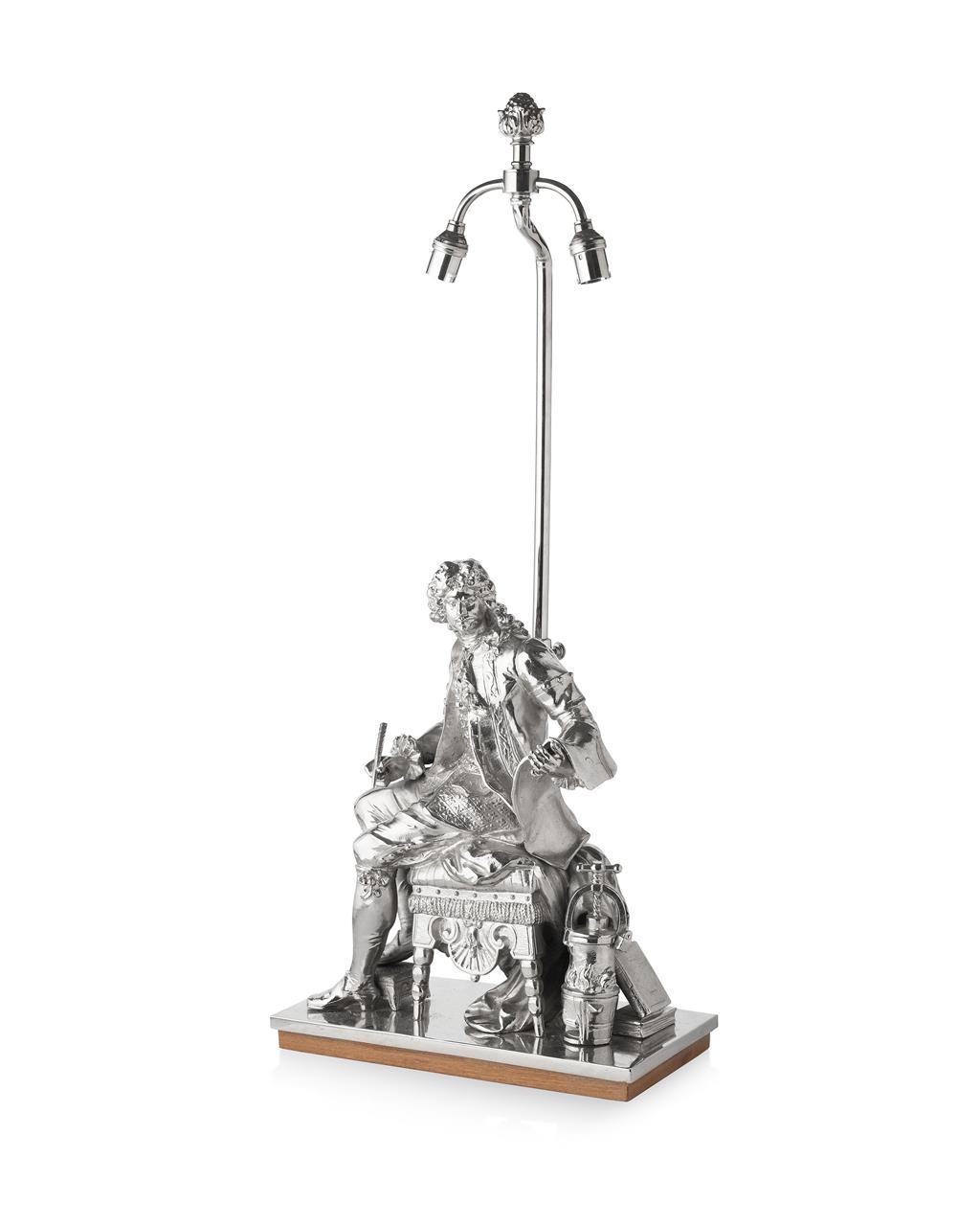 Appraisal: SILVERED METAL FIGURAL LAMP TH CENTURY with a figure of