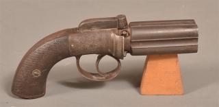 Appraisal: English Percussion Pepperbox Revolver caliber fluted barrel with British proof