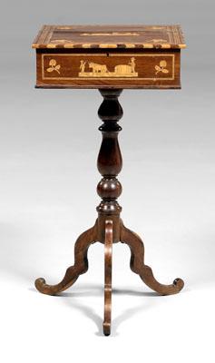 Appraisal: Anglo-Indian scenic inlaid sewing stand inlaid top and sides front