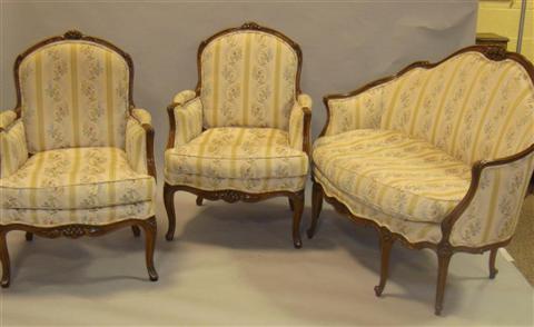 Appraisal: PAIR OF LOUIS XV STYLE BERGERES AND SETTEE the carved