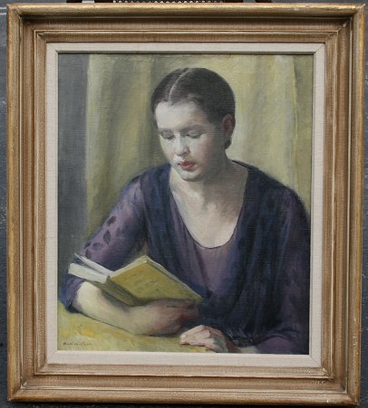 Appraisal: WATSON Nan American - Girl Reading Book OIL Canvas ''