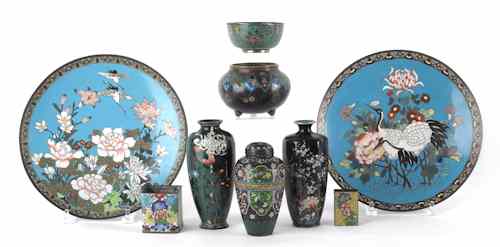 Appraisal: Collection of cloisonn to include two chargers vases etc