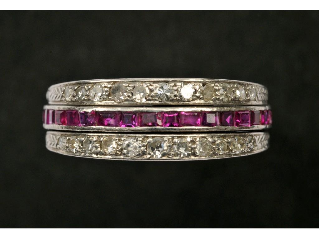 Appraisal: A Diamond Ruby and Emerald 'Day and Night' Eternity Ring