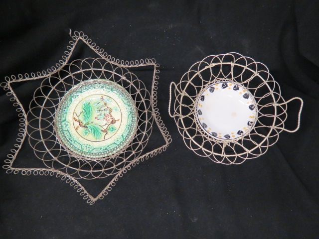 Appraisal: Victorian Wire Pottery Baskets majolica in star shape wire footed