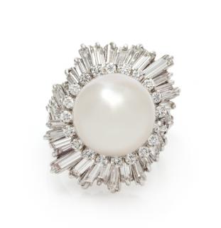 Appraisal: A Platinum Cultured Pearl and Diamond Ring dwts A Platinum