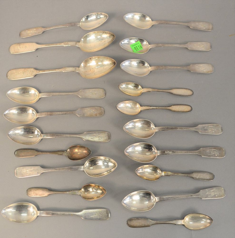 Appraisal: Coin silver spoons t oz Coin silver spoons having twenty