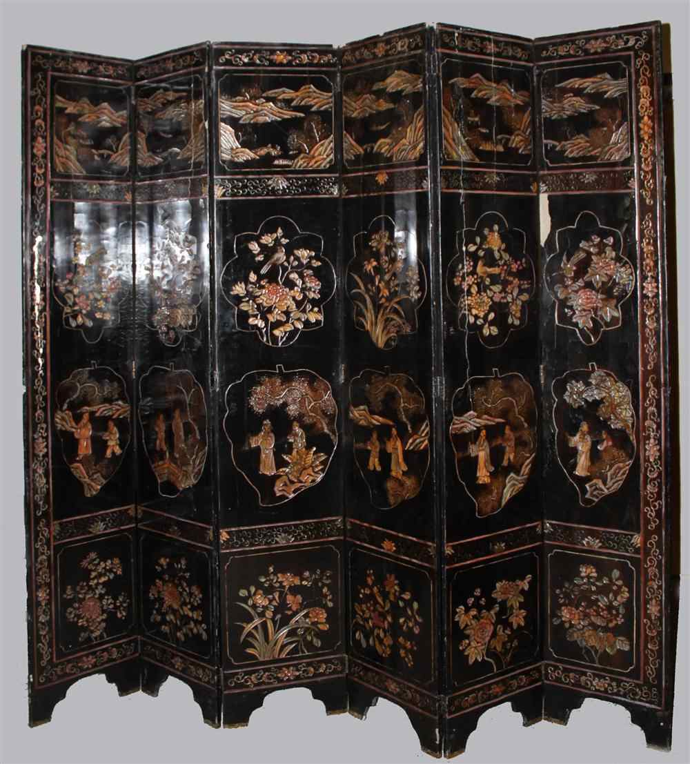 Appraisal: CHINESE SIX-PANEL COROMANDEL LACQUER SCREEN QING DYNASTY LATE TH CENTURY