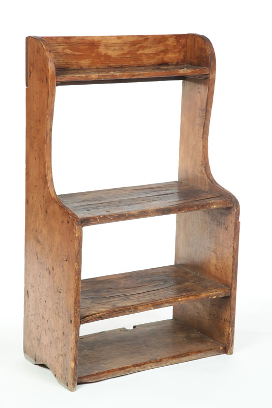 Appraisal: CROCK BENCH Pine four tiered bench with shaped ends ''