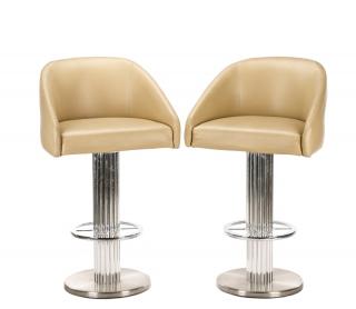 Appraisal: Pair Chrome Tan Vinyl Art Deco Style Bar Stools American