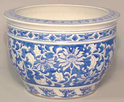 Appraisal: CHINESE BLUE AND WHITE JARDINIERE of globular form decorated with