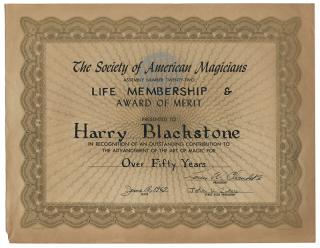 Appraisal: Blackstone Harry Henry Boughton Society of American Magicians Life Membership