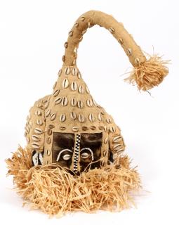 Appraisal: AFRICAN WOVEN TRIBAL MASK W SHELLS AFRICAN WOVEN TRIBAL MASK