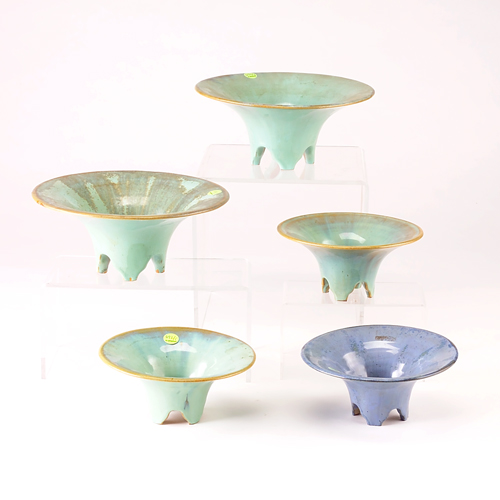 Appraisal: FULPER Five flaring footed bowls one in blue crystalline glaze