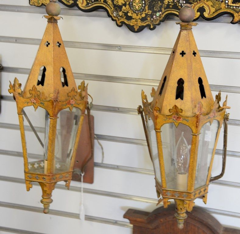 Appraisal: Pair of painted tole lanterns ht in Pair of painted