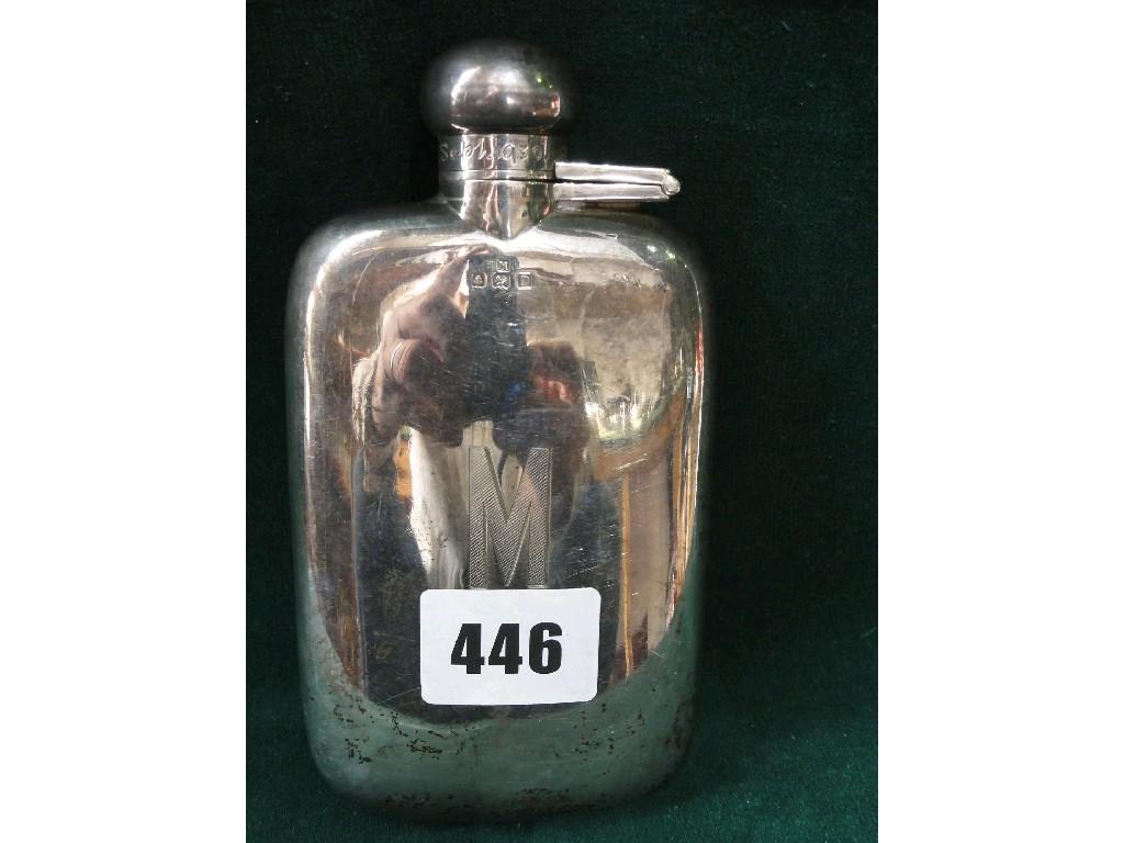 Appraisal: A silver hip flask of plain form monogrammed Birmingham oz