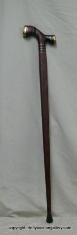 Appraisal: Custom Walking Cane Handmade Finished long Rose HardwoodStone End CapBrass