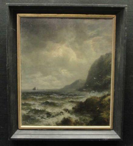 Appraisal: UNKNOWN Oil on Board Seascape with Distant Ships Signed illegibly