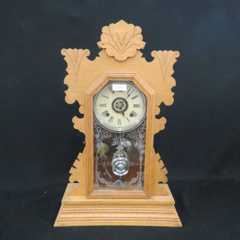 Appraisal: Ansonia Kitchen Clock carved oak case day movement strikes on