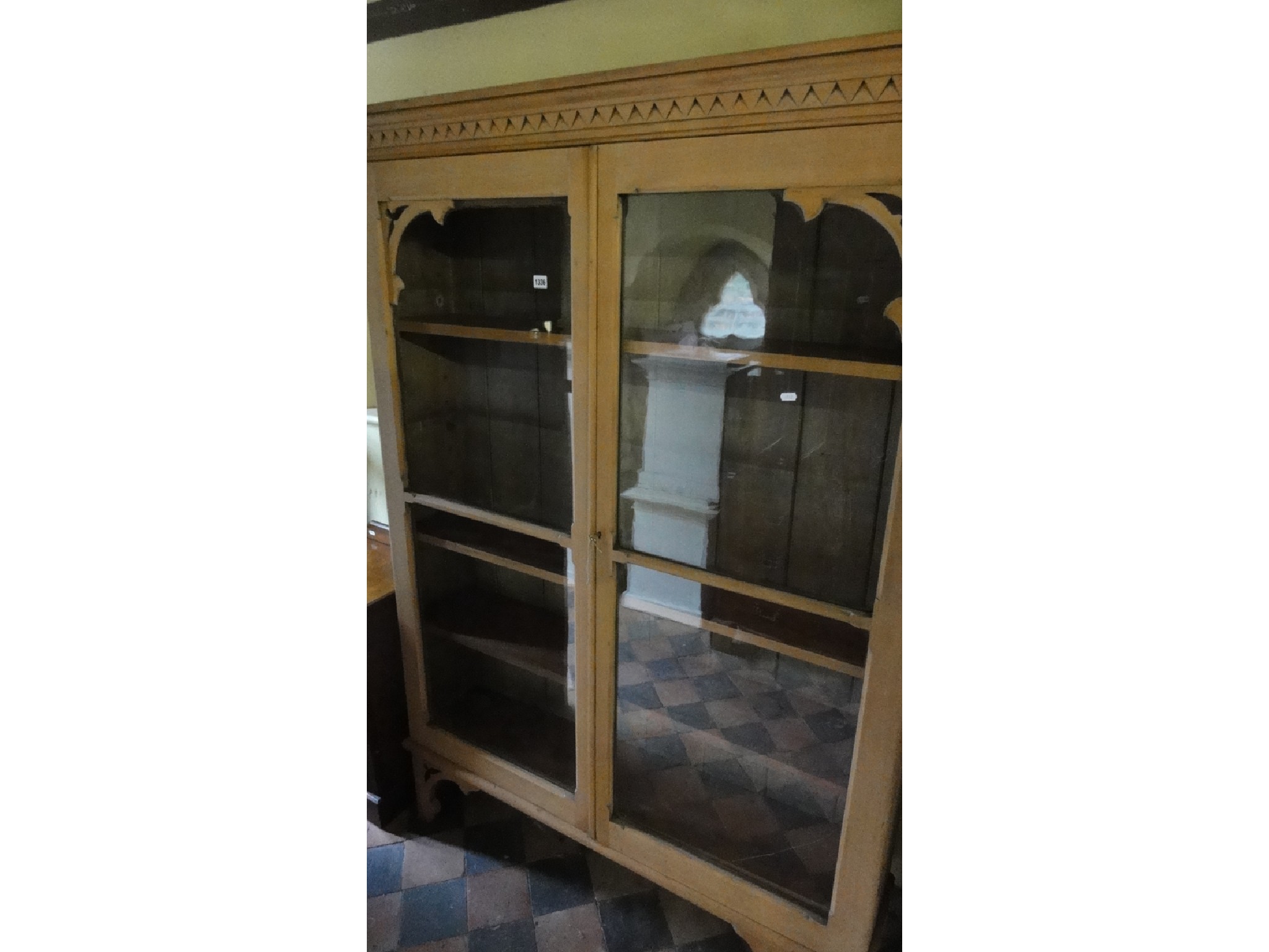 Appraisal: A Victorian gothic revival pine side cabinet bookcase freestanding and