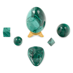 Appraisal: A Collection of Malachite Articles comprising an egg two spheres