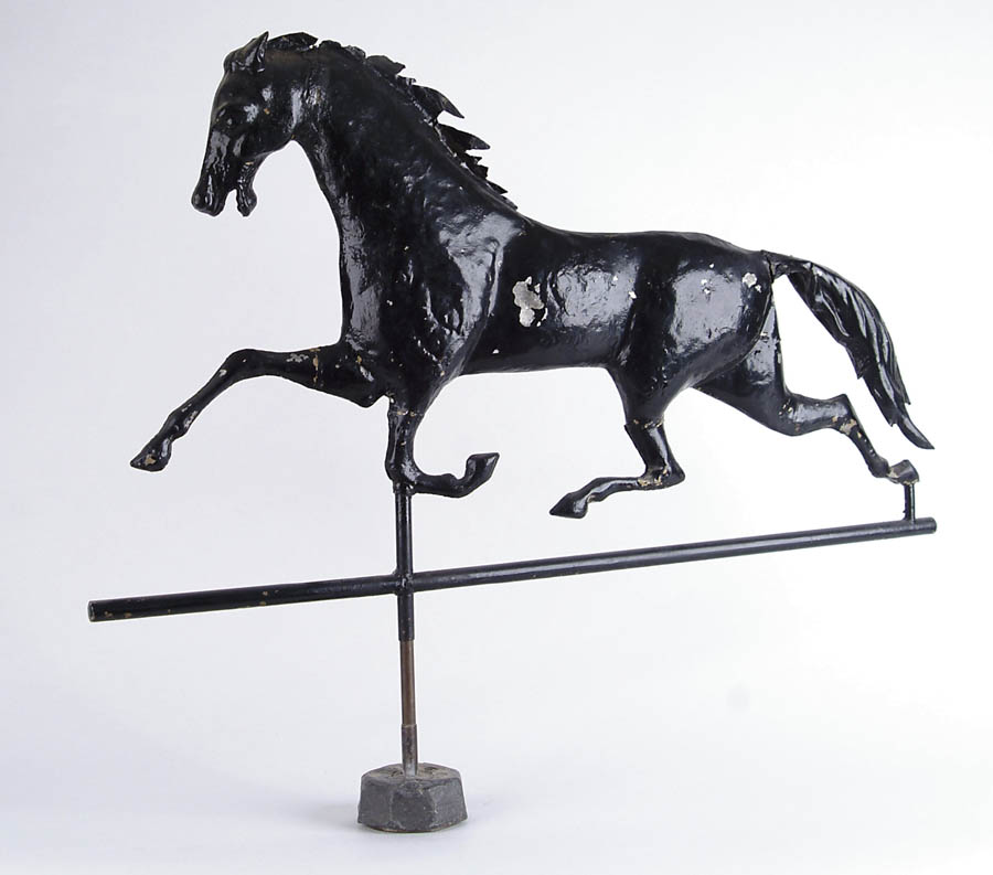 Appraisal: TH CENTURY RUNNING HORSE COPPER WEATHERVANE Painted black with a