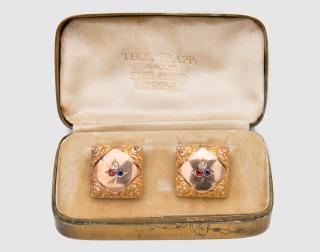 Appraisal: K Yellow Gold and Gemset Cufflinks K YELLOW GOLD AND