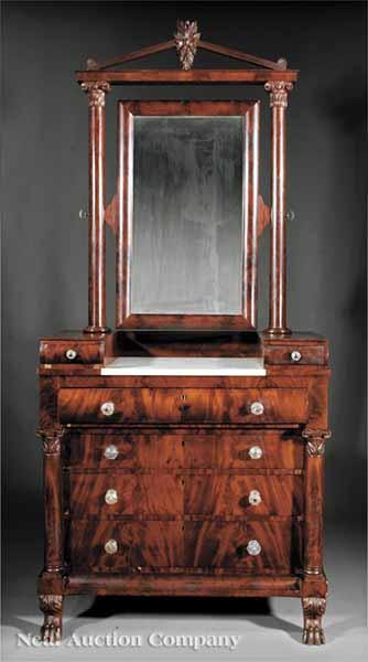 Appraisal: An American Classical Mahogany Gentleman's Dressing Bureau c Philadelphia pedimented