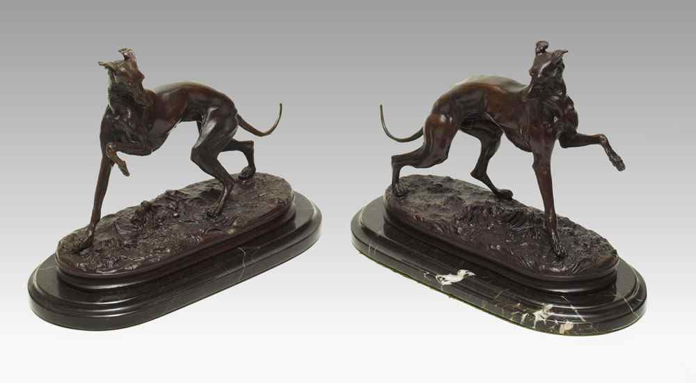 Appraisal: PAIR OF AFTER MENE BRONZE GREYHOUNDS After P J Mene