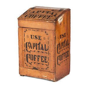 Appraisal: A Capital Coffee Painted Wood Store Bin American th Century