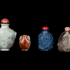 Appraisal: Four Chinese Hardstone Snuff Bottles Late th- th Century comprising