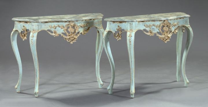 Appraisal: Pair of Provincial Louis XV-Style Polychromed Console Tables each with