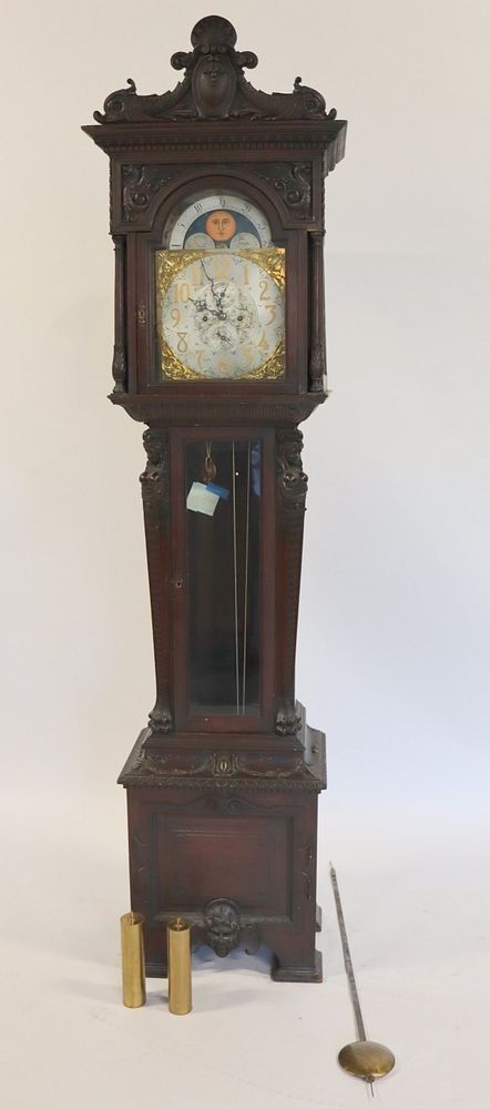 Appraisal: Antique Highly Carved Mahogany Tall Case Clock Possibly a Horner