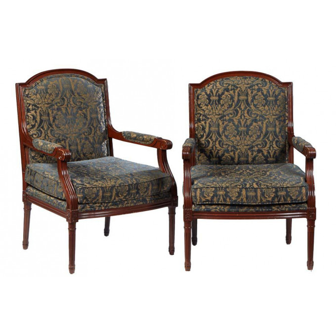 Appraisal: Pair of Louis XVI Style Carved Beech Fauteuils th c