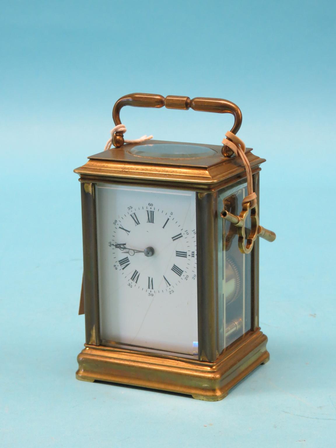 Appraisal: A French carriage clock with enamelled dial two-train movement striking