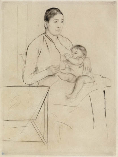 Appraisal: MARY CASSATT Nursing Drypoint printed in black on thin cream