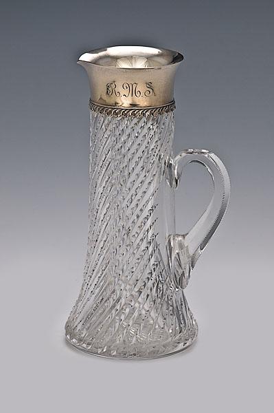 Appraisal: BRILLIANT CUT GLASS TANKARD WITH TIFFANY STERLING MOUNTS American ca