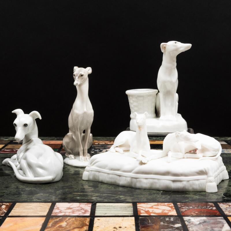 Appraisal: Group of Four Continental Porcelain Models of Whippets Three unmarked