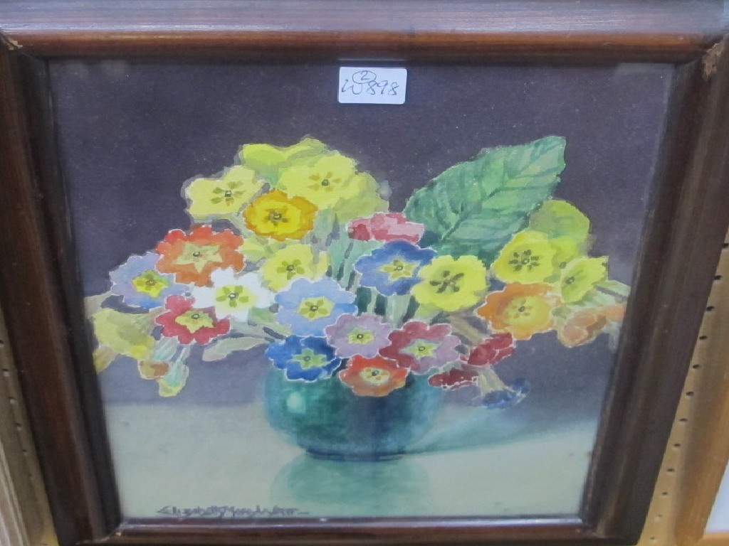 Appraisal: ELIZABETH MARY WATT Watercolour 'Primroses' signed recto and labelled verso