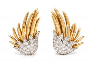 Appraisal: A Pair of Karat Yellow Gold Platinum and Diamond Wing