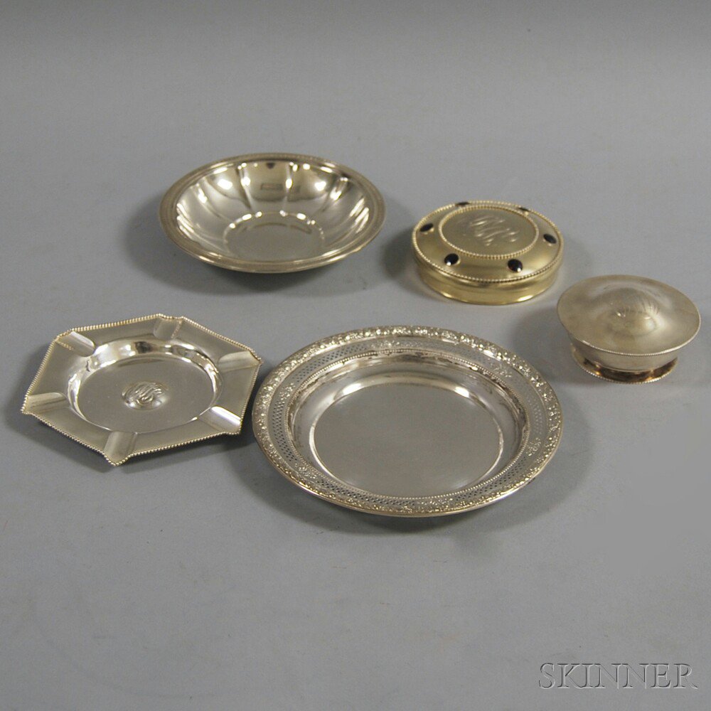 Appraisal: Five Sterling Silver Plates and Covers a small Wallace dish