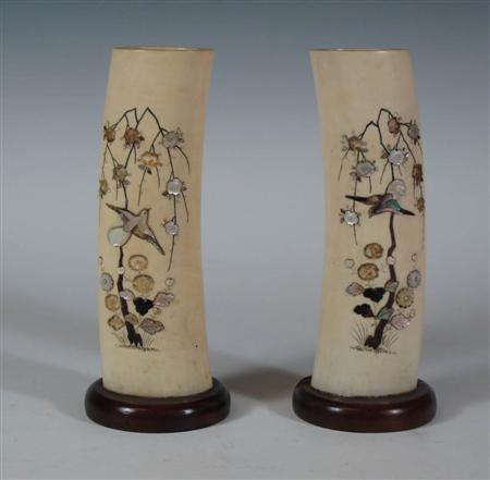 Appraisal: A pair of Japanese shibayama tusk vases Meiji period each