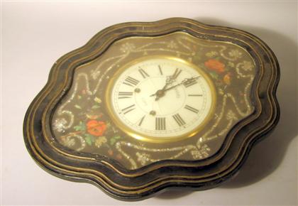 Appraisal: French mother-of-pearl inlaid painted and ebonized wall clock petit daniel