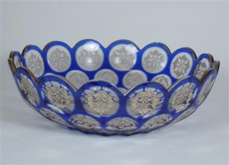 Appraisal: A mid Victorian Bohemian glass bowl the overlay blue glass